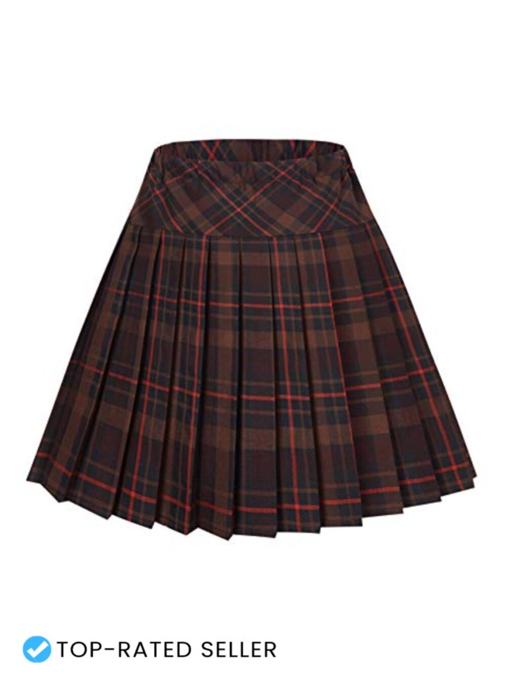 EXCHIC High Waist A-Line Pleated Mini Skirt Plaid & Solid